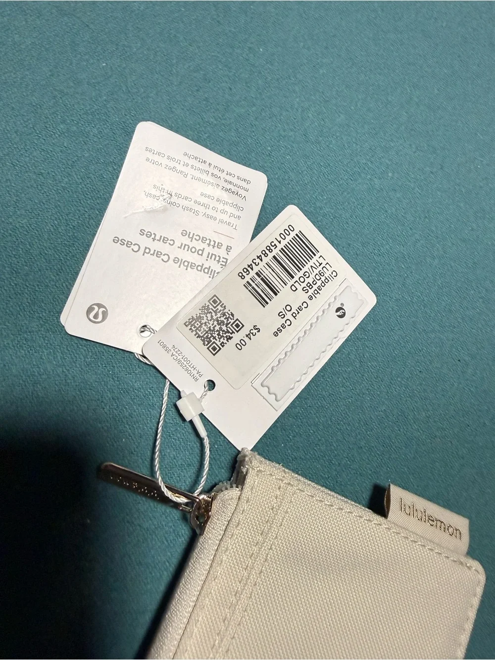 Lululemon Cream Card Holder with Zipper and Key Ring